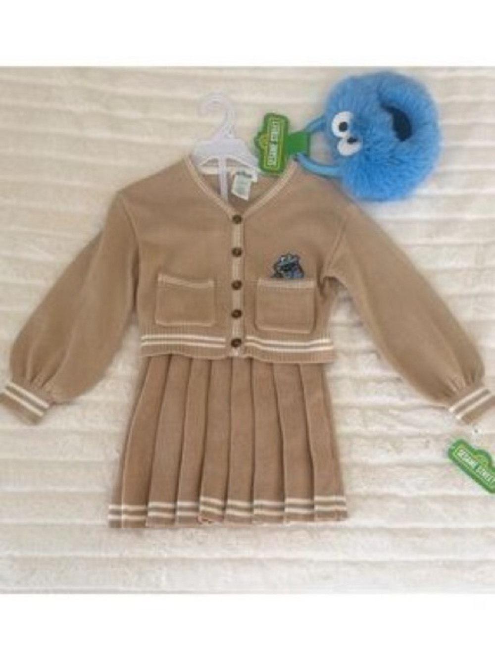 Sesame Street Cookie Monster Girls Outfit & Purse XS 4 Skirt Varsity Sweater New